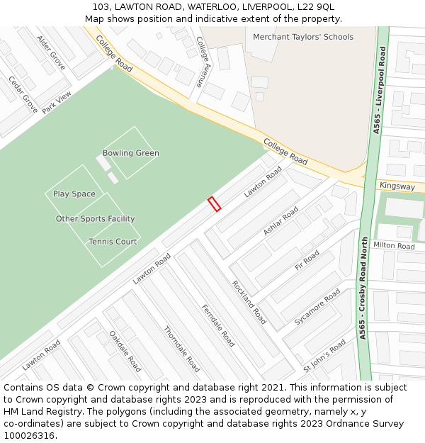 103, LAWTON ROAD, WATERLOO, LIVERPOOL, L22 9QL: Location map and indicative extent of plot