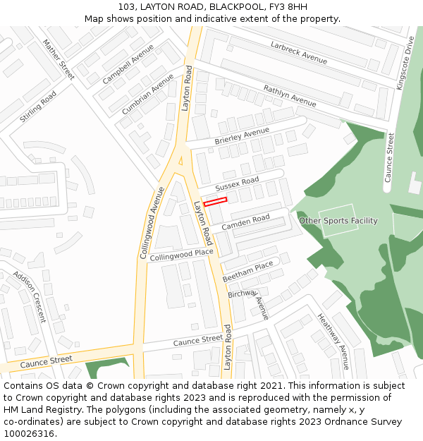 103, LAYTON ROAD, BLACKPOOL, FY3 8HH: Location map and indicative extent of plot