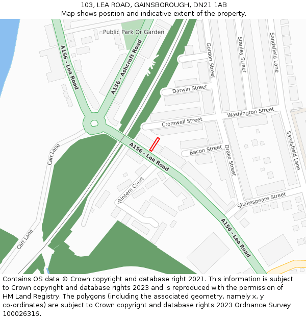 103, LEA ROAD, GAINSBOROUGH, DN21 1AB: Location map and indicative extent of plot