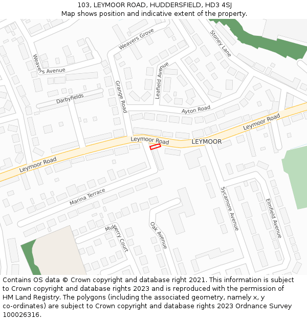 103, LEYMOOR ROAD, HUDDERSFIELD, HD3 4SJ: Location map and indicative extent of plot