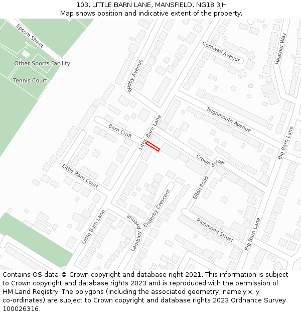 103, LITTLE BARN LANE, MANSFIELD, NG18 3JH: Location map and indicative extent of plot