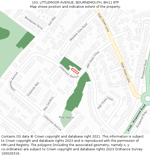 103, LITTLEMOOR AVENUE, BOURNEMOUTH, BH11 8TP: Location map and indicative extent of plot