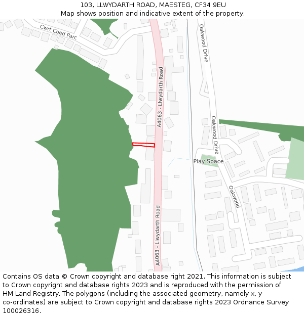 103, LLWYDARTH ROAD, MAESTEG, CF34 9EU: Location map and indicative extent of plot