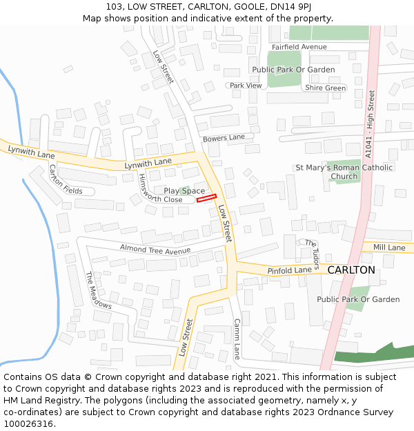 103, LOW STREET, CARLTON, GOOLE, DN14 9PJ: Location map and indicative extent of plot