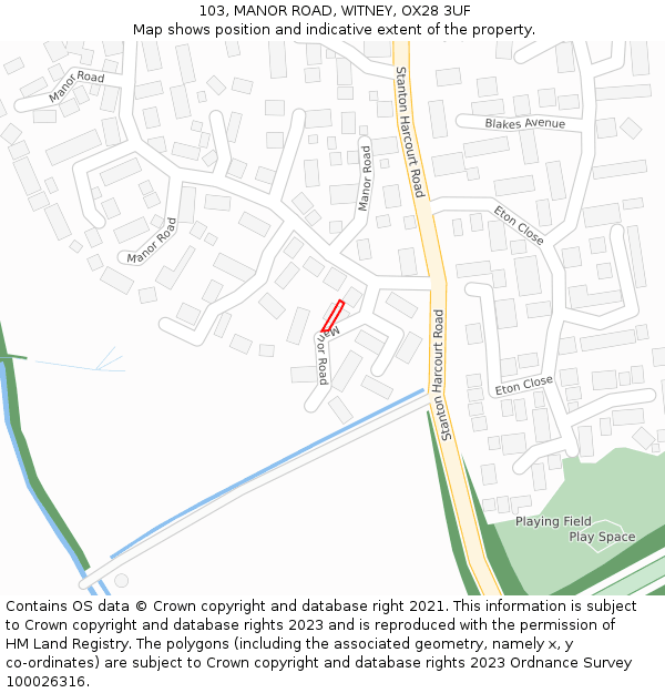 103, MANOR ROAD, WITNEY, OX28 3UF: Location map and indicative extent of plot