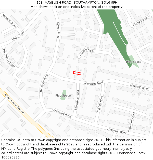 103, MAYBUSH ROAD, SOUTHAMPTON, SO16 9FH: Location map and indicative extent of plot