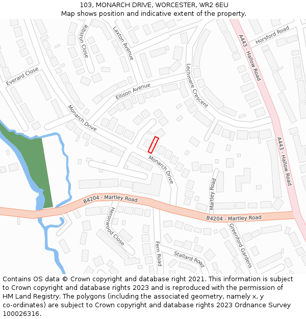 103, MONARCH DRIVE, WORCESTER, WR2 6EU: Location map and indicative extent of plot