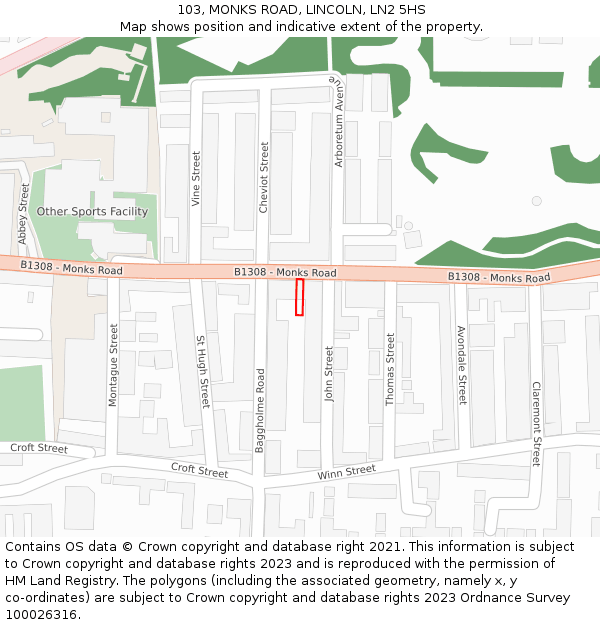 103, MONKS ROAD, LINCOLN, LN2 5HS: Location map and indicative extent of plot