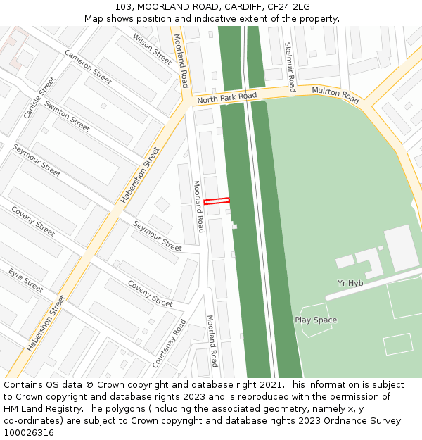 103, MOORLAND ROAD, CARDIFF, CF24 2LG: Location map and indicative extent of plot
