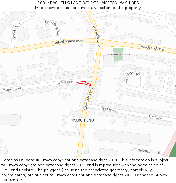 103, NEACHELLS LANE, WOLVERHAMPTON, WV11 3PS: Location map and indicative extent of plot