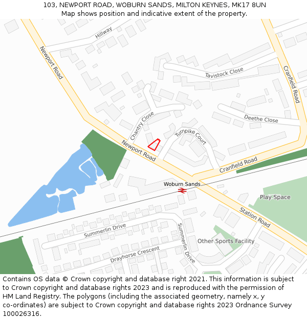 103, NEWPORT ROAD, WOBURN SANDS, MILTON KEYNES, MK17 8UN: Location map and indicative extent of plot