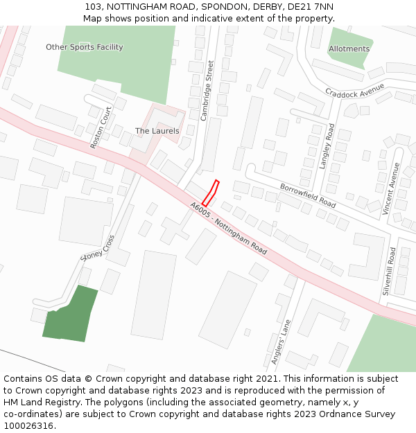 103, NOTTINGHAM ROAD, SPONDON, DERBY, DE21 7NN: Location map and indicative extent of plot