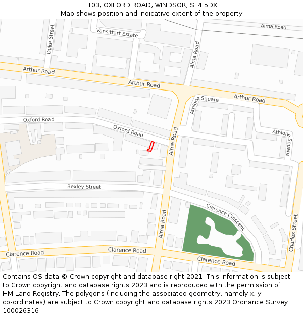 103, OXFORD ROAD, WINDSOR, SL4 5DX: Location map and indicative extent of plot