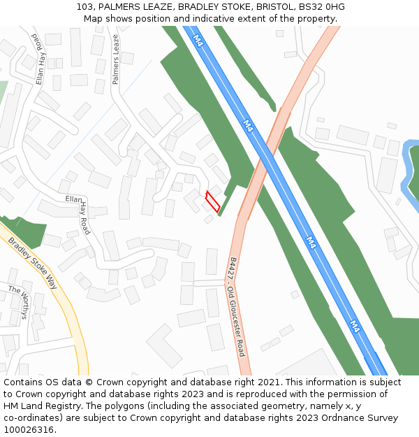 103, PALMERS LEAZE, BRADLEY STOKE, BRISTOL, BS32 0HG: Location map and indicative extent of plot