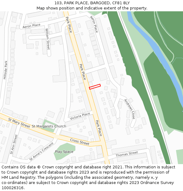 103, PARK PLACE, BARGOED, CF81 8LY: Location map and indicative extent of plot