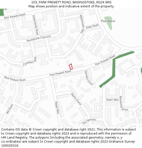 103, PARK PREWETT ROAD, BASINGSTOKE, RG24 9RG: Location map and indicative extent of plot