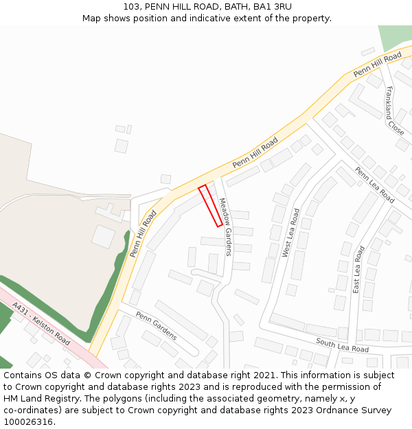 103, PENN HILL ROAD, BATH, BA1 3RU: Location map and indicative extent of plot