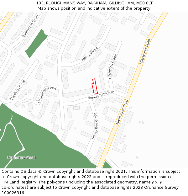 103, PLOUGHMANS WAY, RAINHAM, GILLINGHAM, ME8 8LT: Location map and indicative extent of plot