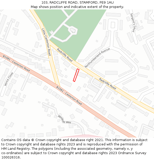103, RADCLIFFE ROAD, STAMFORD, PE9 1AU: Location map and indicative extent of plot