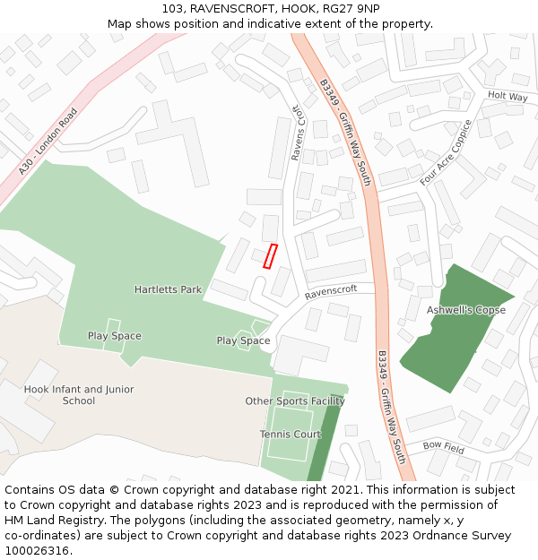 103, RAVENSCROFT, HOOK, RG27 9NP: Location map and indicative extent of plot