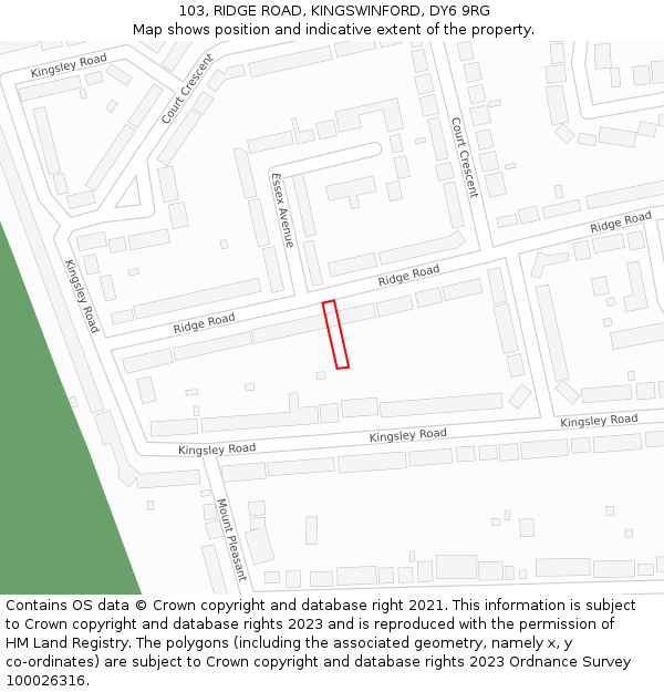 103, RIDGE ROAD, KINGSWINFORD, DY6 9RG: Location map and indicative extent of plot