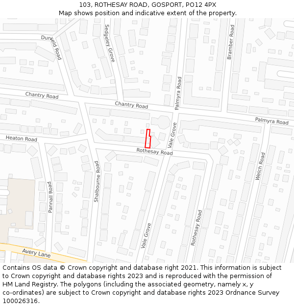 103, ROTHESAY ROAD, GOSPORT, PO12 4PX: Location map and indicative extent of plot