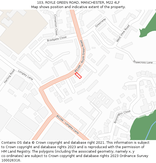 103, ROYLE GREEN ROAD, MANCHESTER, M22 4LF: Location map and indicative extent of plot