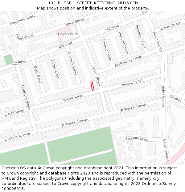 103, RUSSELL STREET, KETTERING, NN16 0EN: Location map and indicative extent of plot