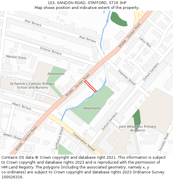 103, SANDON ROAD, STAFFORD, ST16 3HF: Location map and indicative extent of plot
