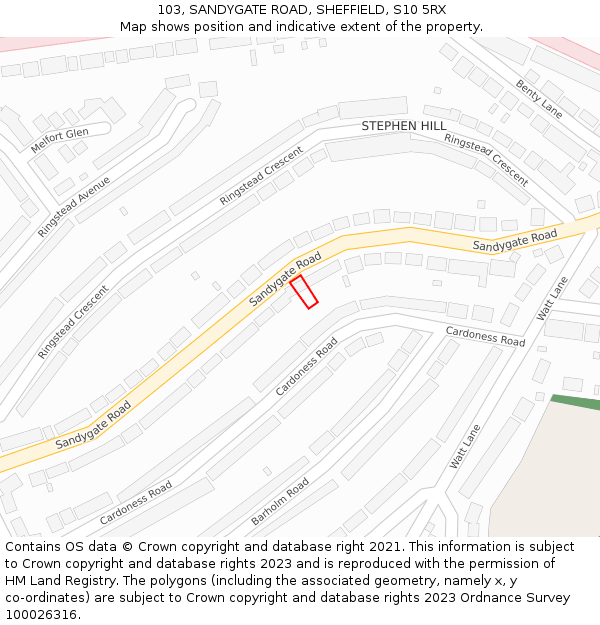 103, SANDYGATE ROAD, SHEFFIELD, S10 5RX: Location map and indicative extent of plot