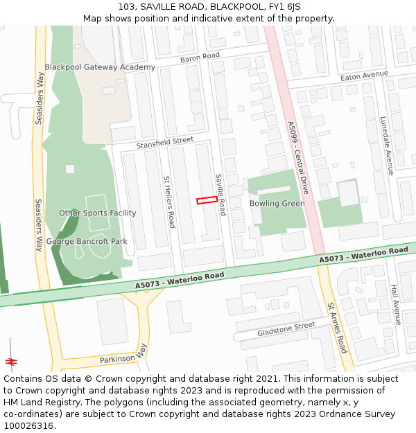 103, SAVILLE ROAD, BLACKPOOL, FY1 6JS: Location map and indicative extent of plot