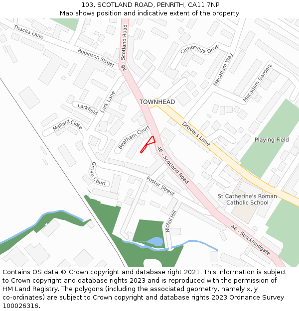 103, SCOTLAND ROAD, PENRITH, CA11 7NP: Location map and indicative extent of plot