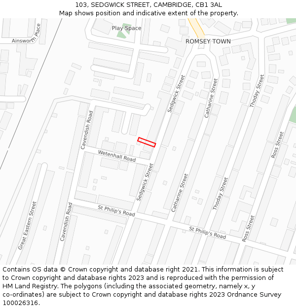 103, SEDGWICK STREET, CAMBRIDGE, CB1 3AL: Location map and indicative extent of plot