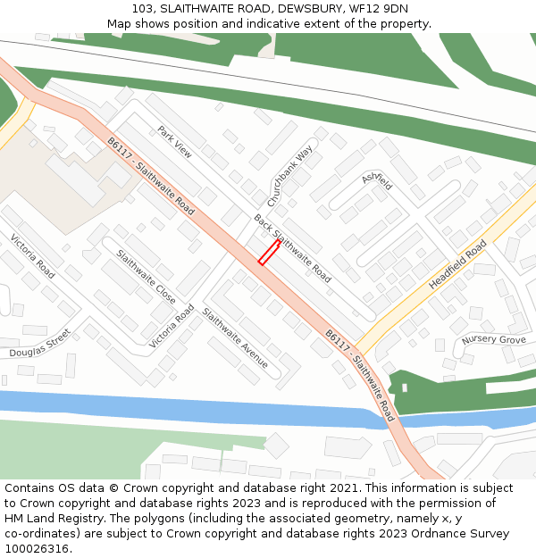 103, SLAITHWAITE ROAD, DEWSBURY, WF12 9DN: Location map and indicative extent of plot