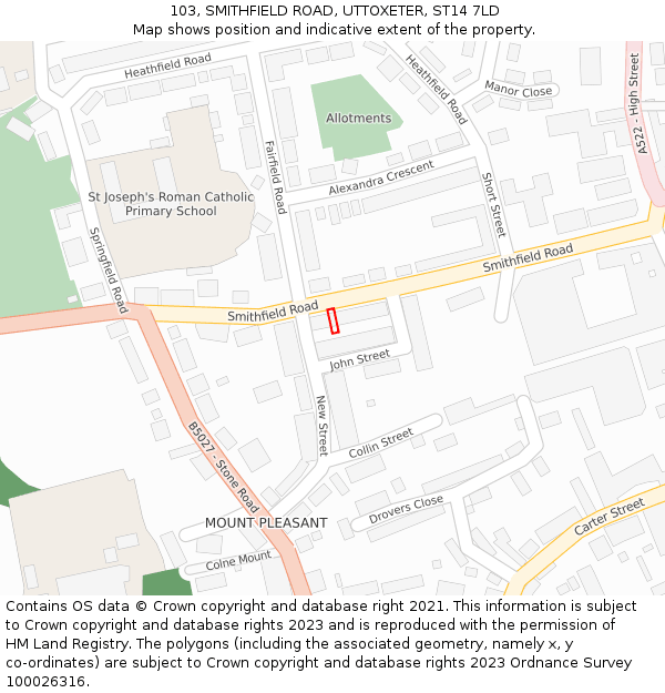 103, SMITHFIELD ROAD, UTTOXETER, ST14 7LD: Location map and indicative extent of plot