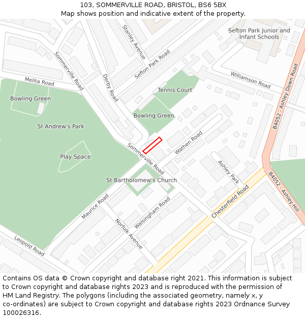 103, SOMMERVILLE ROAD, BRISTOL, BS6 5BX: Location map and indicative extent of plot