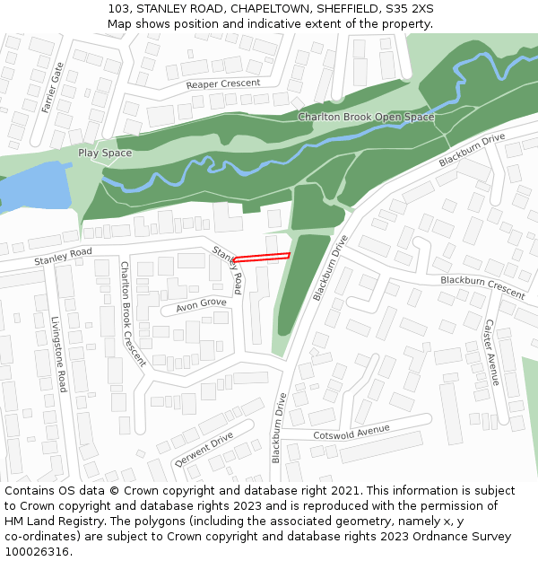 103, STANLEY ROAD, CHAPELTOWN, SHEFFIELD, S35 2XS: Location map and indicative extent of plot