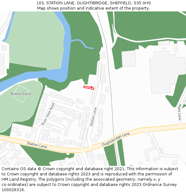 103, STATION LANE, OUGHTIBRIDGE, SHEFFIELD, S35 0HS: Location map and indicative extent of plot