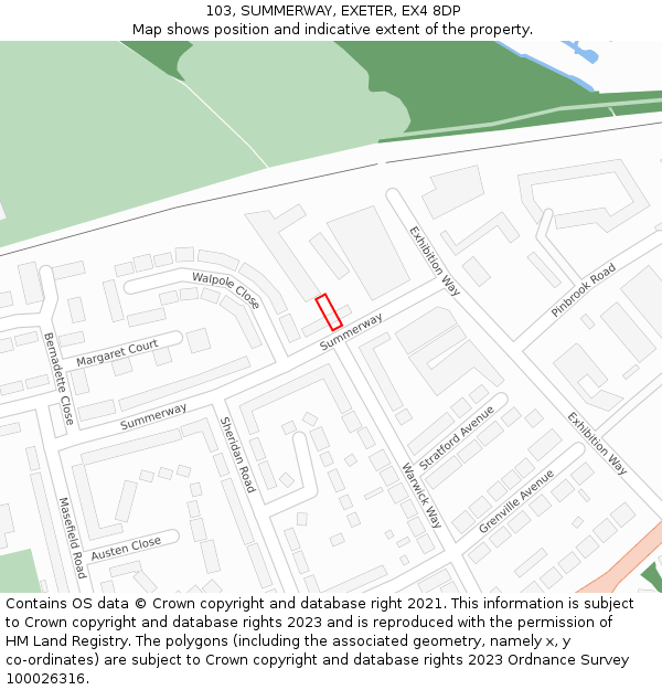 103, SUMMERWAY, EXETER, EX4 8DP: Location map and indicative extent of plot