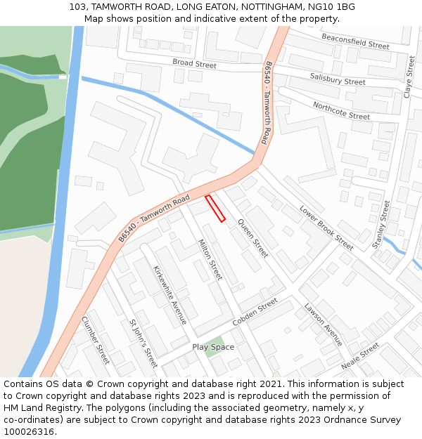 103, TAMWORTH ROAD, LONG EATON, NOTTINGHAM, NG10 1BG: Location map and indicative extent of plot