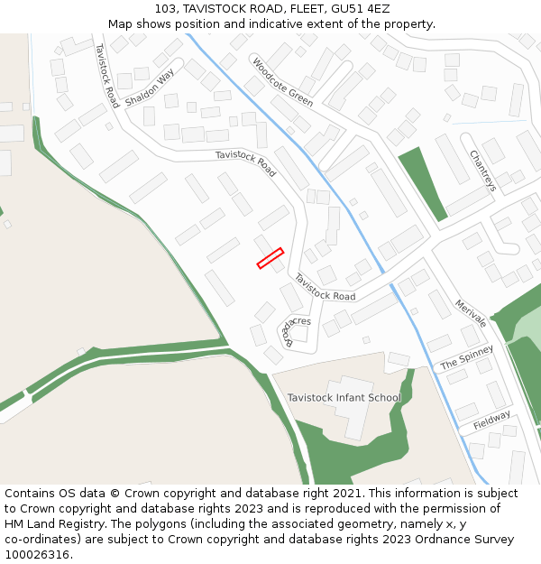 103, TAVISTOCK ROAD, FLEET, GU51 4EZ: Location map and indicative extent of plot