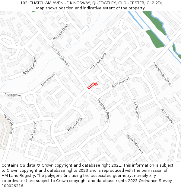 103, THATCHAM AVENUE KINGSWAY, QUEDGELEY, GLOUCESTER, GL2 2DJ: Location map and indicative extent of plot