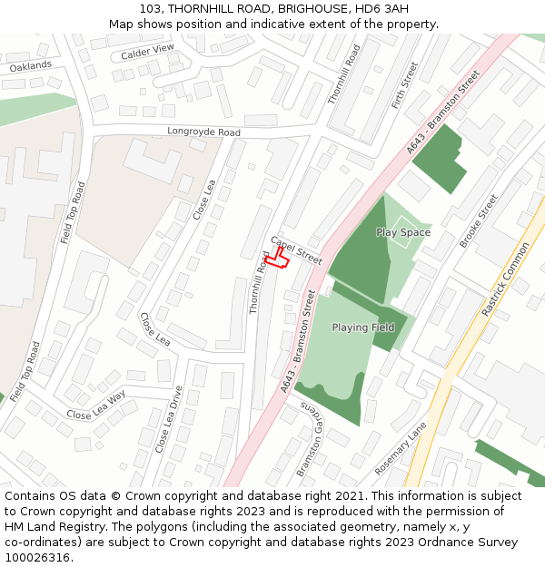 103, THORNHILL ROAD, BRIGHOUSE, HD6 3AH: Location map and indicative extent of plot