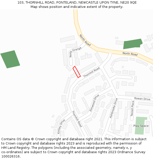 103, THORNHILL ROAD, PONTELAND, NEWCASTLE UPON TYNE, NE20 9QE: Location map and indicative extent of plot