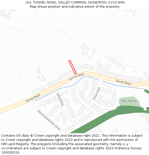 103, TUNNEL ROAD, GALLEY COMMON, NUNEATON, CV10 9NN: Location map and indicative extent of plot