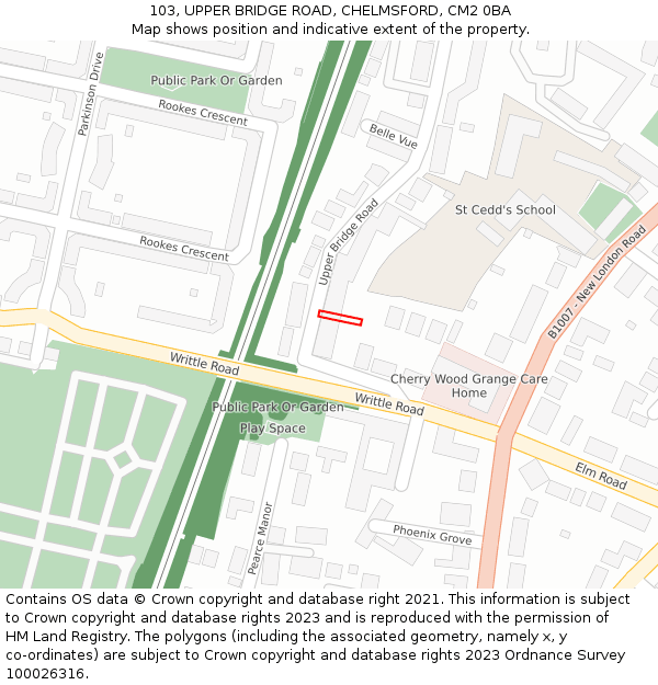 103, UPPER BRIDGE ROAD, CHELMSFORD, CM2 0BA: Location map and indicative extent of plot