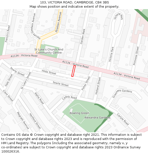 103, VICTORIA ROAD, CAMBRIDGE, CB4 3BS: Location map and indicative extent of plot