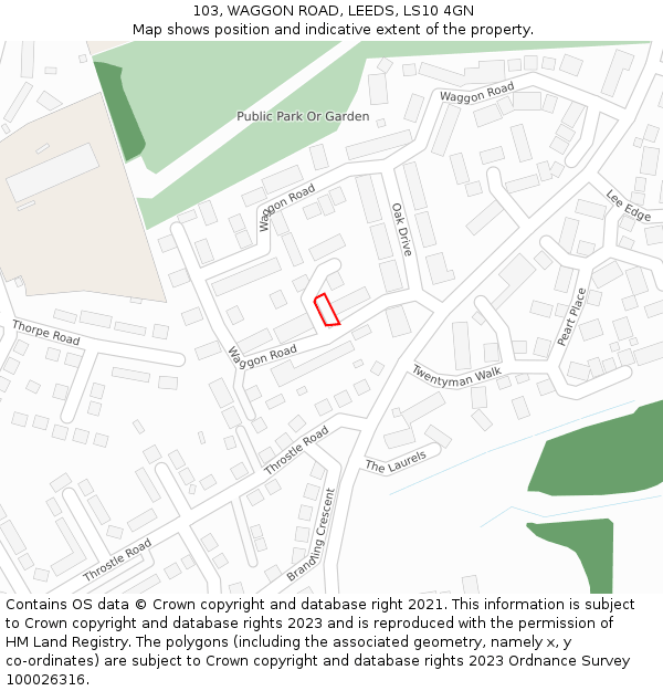 103, WAGGON ROAD, LEEDS, LS10 4GN: Location map and indicative extent of plot