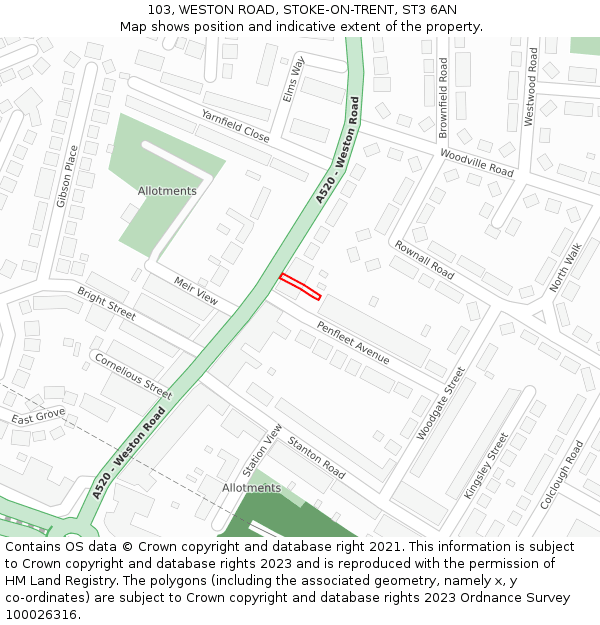 103, WESTON ROAD, STOKE-ON-TRENT, ST3 6AN: Location map and indicative extent of plot