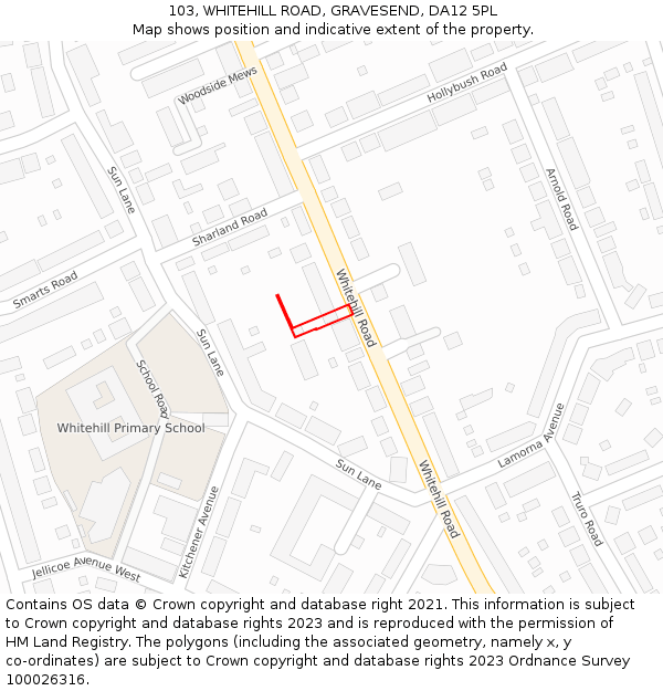 103, WHITEHILL ROAD, GRAVESEND, DA12 5PL: Location map and indicative extent of plot